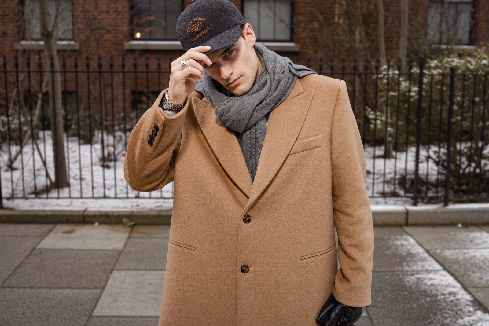 Wool-blend single-breasted overcoat in camel